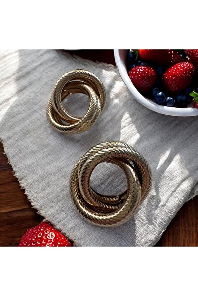 ALS Tasarım Dünyası Gold Color Steel Interlocking Serrated Model Earrings