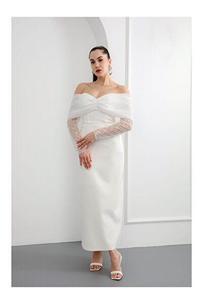 LC Waikiki Kadın Beyaz Dar Kalıp Kol Detaylı Fiyonklu Söz Nişan Nikah Abiye E...