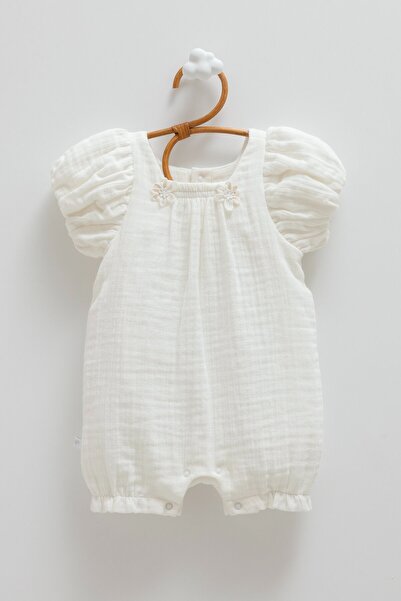 Caramell Smile Muslin Shorts Overalls for Ages 3-18 Months - Ecru