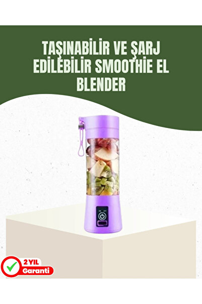 Genel Markalar USB Şarjlı Portatif Blender 380ml Çelik 304 Bıçaklı Mobil Smoo...