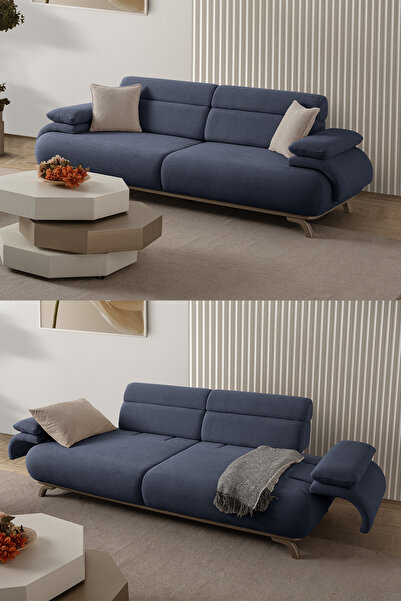 Eymense Bonjo Sırt Mekanizmalı Kasalı Üçlü Koltuk Kanepe Lacivert