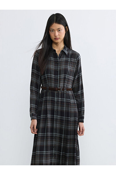 LC Waikiki Μαύρη Μπέλι Ζώνη τεμάχια Καρό Πουκαμισοφόρεμα