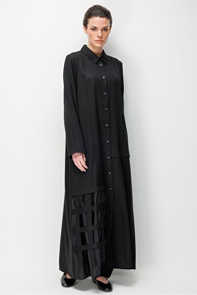 Micca %100 Doğal LyoCEL Dökümlü Soft Hissiyat Elişi Aller Detaylı Ferace-Siyah