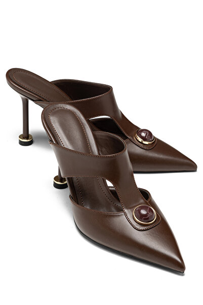 VİRELLA İnce Topuklu Terlik Özel Taş Detaylı Sivri Burun Kadın Topuklu Terlik...