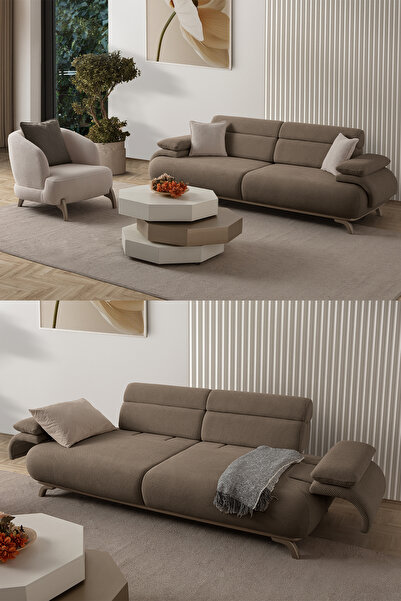 Eymense Bonjo Sırt Mekanizmalı Kasalı Koltuk Takımı 3+1 Kahverengi