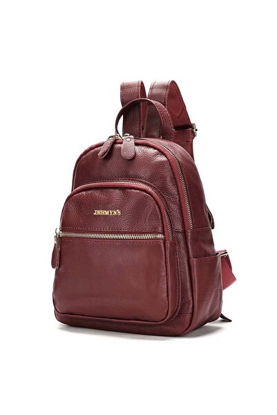 JERMYN'S Bologna women's backpack, genuine leather, burgundy red, compact