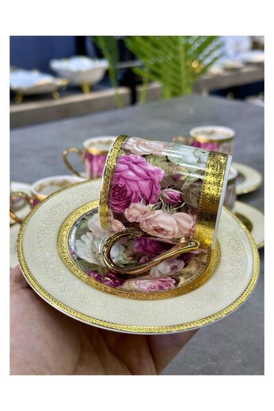ROY KING طقم أكواب روزا الفاخرة المكون من 6 قطع من البورسلين المطلي بالذهب عي...