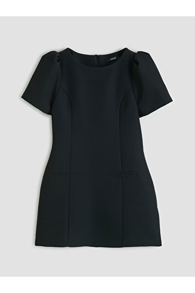 LC Waikiki Xside Black Crew Neck Watermelon Sleeve Mini Dress