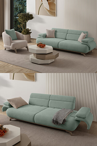 Eymense Bonjo Sırt Mekanizmalı Kasalı Koltuk Takımı 3+1 Su Yeşili