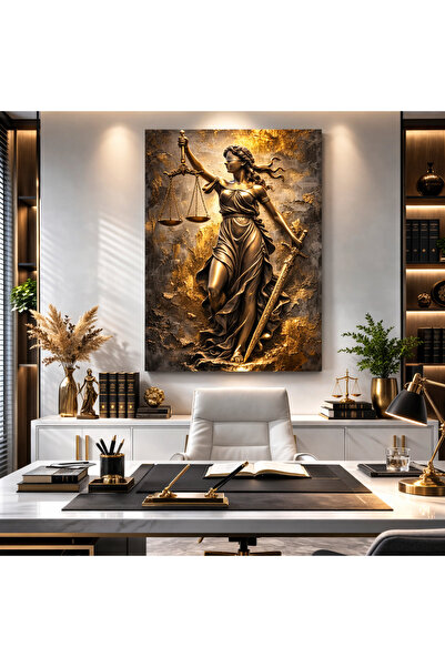 My canvas Adalet Heykeli Kanvas Tablo Gold Rölyef Dokulu Modern Ofis Hukuk Bü...