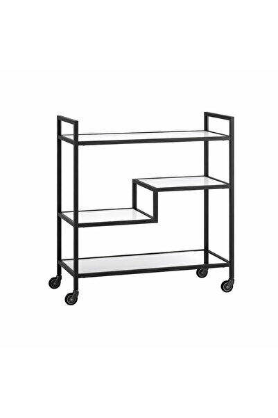 YINZUO Bar Cart Rolling Serving Cart with Clear & Mirror Tempered Glass Shelv...