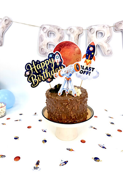 Flu Party زينة كعكة بتصميم الفضاء - زينة كعكة بمفهوم مهمة الفضاء