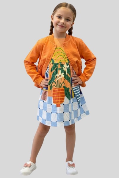 ww waka waka kids store Κοριτσίστικο Σετ Πορτοκαλί Μπουφάν Bomber και Φόρεμα ...