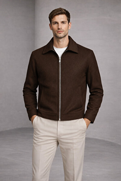 çerme Men's Shirt Collar, Relaxed-Fit, Old Money Culture, Zip-Up, Cashmere Fa...