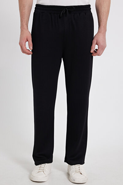 Tudors Ανδρικό μαύρο φαρδύ παντελόνι αθλητικής φόρμας με άνετη εφαρμογή, από ...