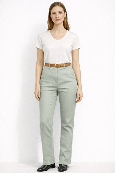 CGA Women's Pants Khaki Lycra Lycra Gabardine Pants with Belted Waist