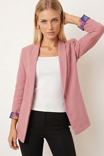 armonika Women's Dusty Rose Shawl Collar Sleeves Garnished Single Button Jack...