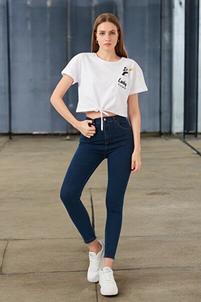 Livik Zeyn Kids tamnoplave uske farmerke Visok struk Sa likrom Denim