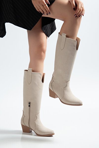 shop kadın süet fermuarlı western kovboy topuklu çizme