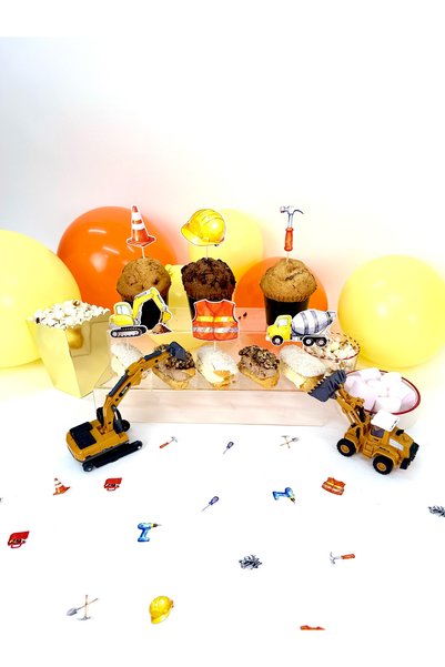 Flu Party زينة الكب كيك بتصميم البناء - زينة المافن بتصميم مفهوم البناء