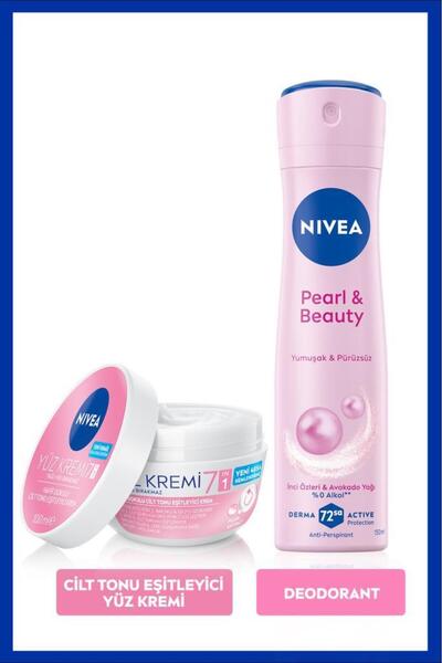 NIVEA Cilt Tonu Eşitleyici Yüz Kremi 100ml ve Sprey Deodorant Pearl&Beauty 15...