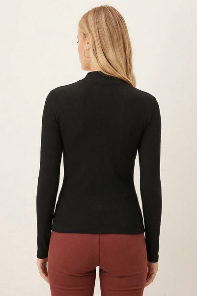 armonika Bluză de damă neagră cu mâneci scurte, model pescar, cu degete interconectate, model pescar-26K001095