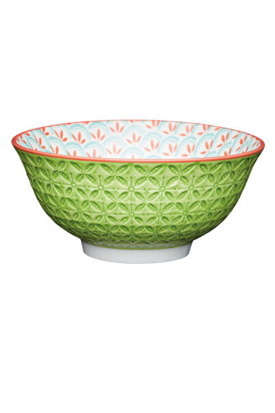 MIKASA Kcbowl27 Glazed Ceramic Bowl with Blue Curve Pattern