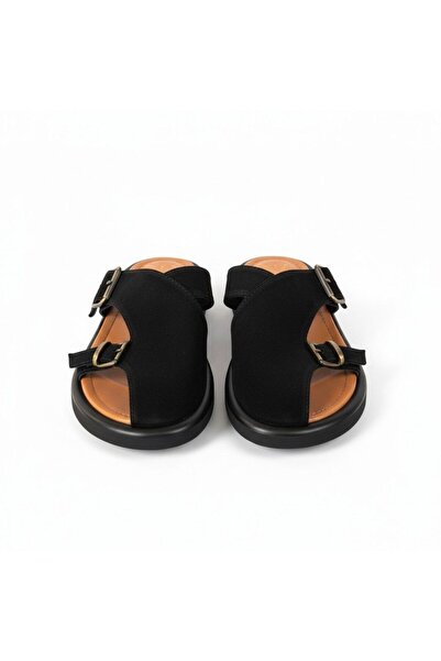 NE&VE SHOES Μαύρες γυναικείες παντόφλες Sabo από γνήσιο δέρμα σουέντ με δύο α...