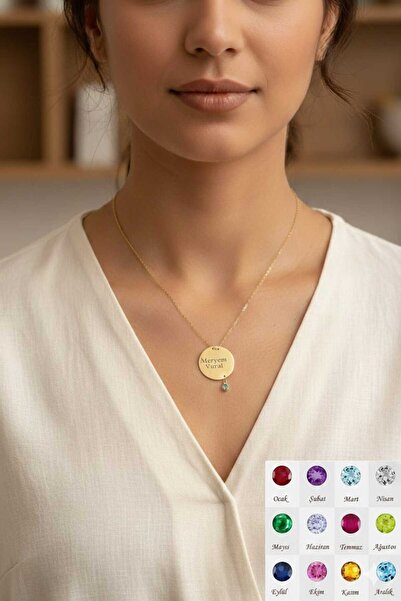 Papatya Silver 925 Ayar Kişiye Özel İsimli Doğum Taşlı Nazar Göz Kolye.rose.g...