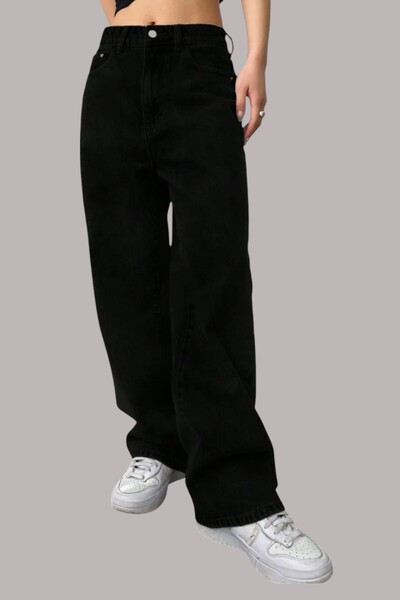 Livik Черни широки дънки от еластичен ликра деним за деца