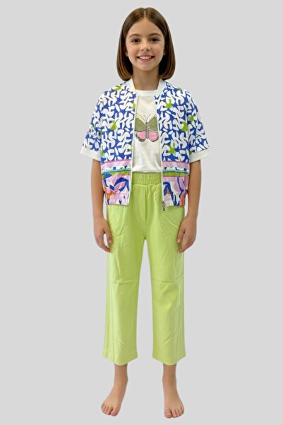 ww waka waka kids store طقم بناتي من 3 قطع يتكون من سترة بومبر منقوشة وبنطلون...