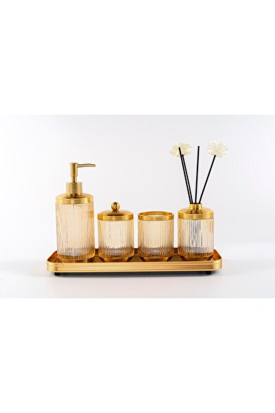 ROY KING Astra 5-Piece Bathroom Set with Tray Amber Gold