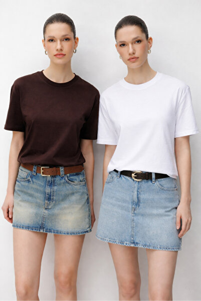 Mixray 48511 Tricou oversize pentru femei, 100% bumbac, pachet de 2, maro alb