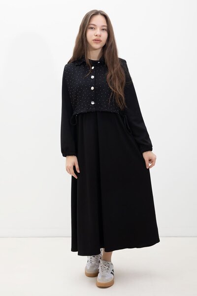 Cansın Mini Set rochie cu mânecă lungă pentru fetițe, cu vestă legată cu piet...