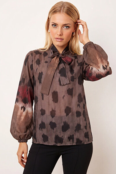 armonika Bluză kaki pentru femei, cu guler și mâneci elastice ARM-25K001096