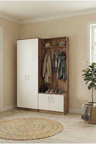 İNDEPPO LOFT PORTMANTO IKILI SET (CEVİZ - BEYAZ)