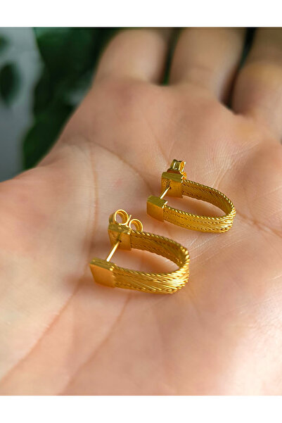 Midyat Nurtaş Gümüş 3 Sıra Altın Kaplama Trabzon Hasırı Kadın Gümüş Küpe 2010...