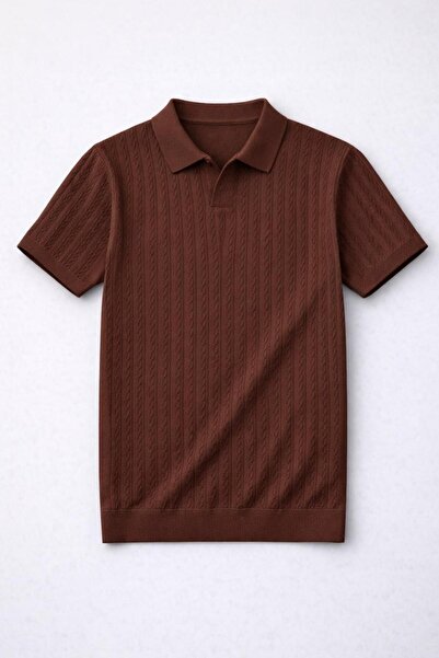 Valiberta Nestor Hair Braid Patterned Polo Collar Regular Fit Knitted Thin Kn...