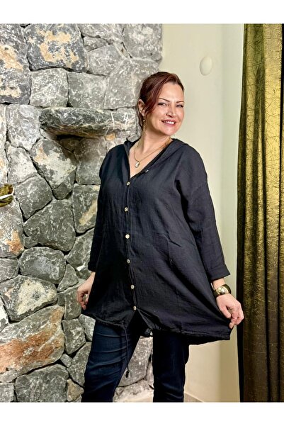 Punta Otantik MS1185 Cămașă din bumbac cu glugă și stea brodată pe spate, neagră