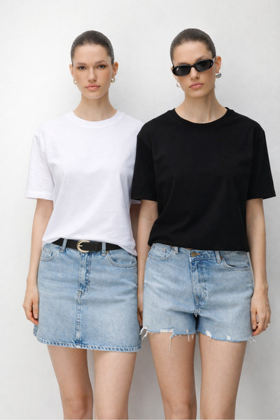 Mixray 48511 Дамска тениска с голям размер, 100% памук, 2 броя в пакет, бяла ...