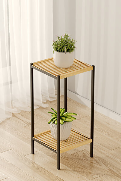 Bino 2 Katlı Ahşap Saksılık Bahçe Balkon Çiçeklik Organizer 70 cm Çiçeklik