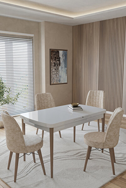 TOCE HOME Helmo Serisi 80X130 Açılır Masa Yemek Odası Takımı, Mutfak Takımı 4...