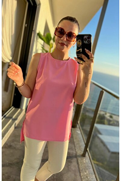 DISHI FASHİON Sleeveless Satin Blouse