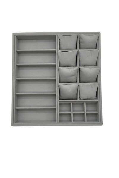 Jewelbox 36x38 Kadife Takı Organizeri 6 Gözlük 8 Saat Bölmeli Gri