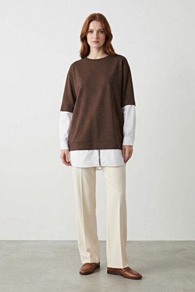 Puane Women's Garnished Crew Neck Tunic - 10761Tun - Brown