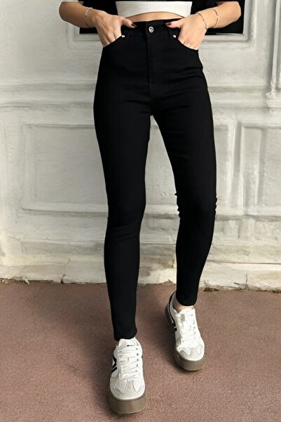 Livik Lasy Черни тесни панталони с висока талия от еластичен деним