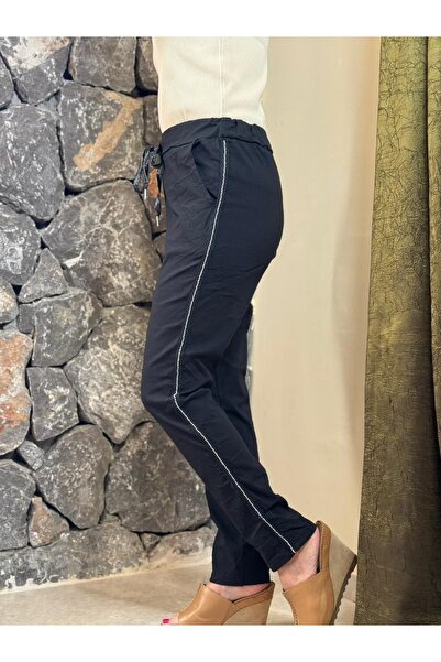 Punta Otantik Yg8162 Italian Stoned Cotton Trousers Black