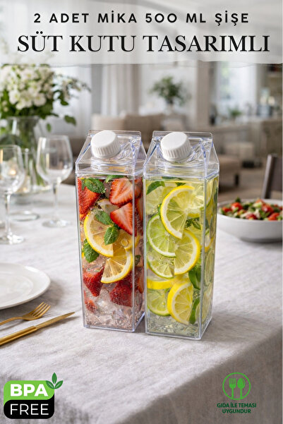 Penthouse 500ml Mika Süt Kutu Tasarımlı Su Kahve Içecek Şişesi | Cam Değildir...