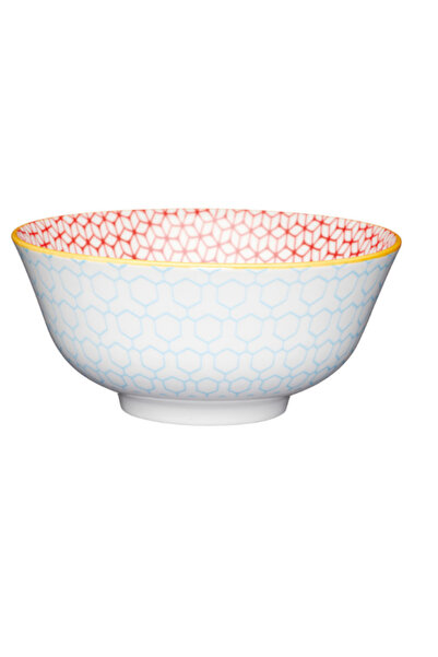 MIKASA Kcbowl06 Glazed Ceramic Bowl with Geometric Blue Pattern