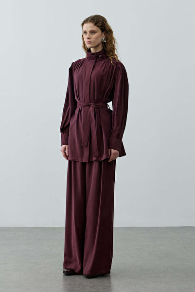 Fahhar Dik Yaka Büzgülü Takım Mürdüm